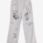 Basketcase Standalone Scrrible Print Cotton Trousers, White