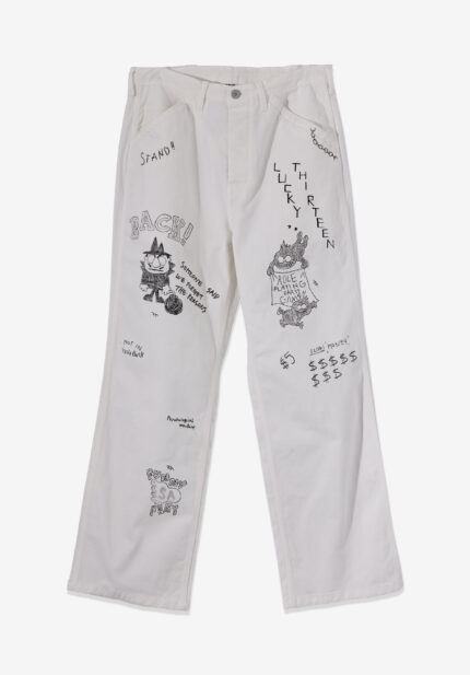 Basketcase Standalone Scrrible Print Cotton Trousers, White
