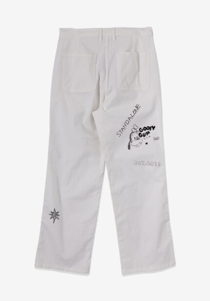Basketcase Standalone Scrrible Print Cotton Trousers, White