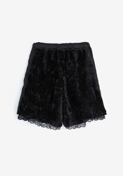 Basketcase Standalone Lace Trimmed Velour Shorts, Black